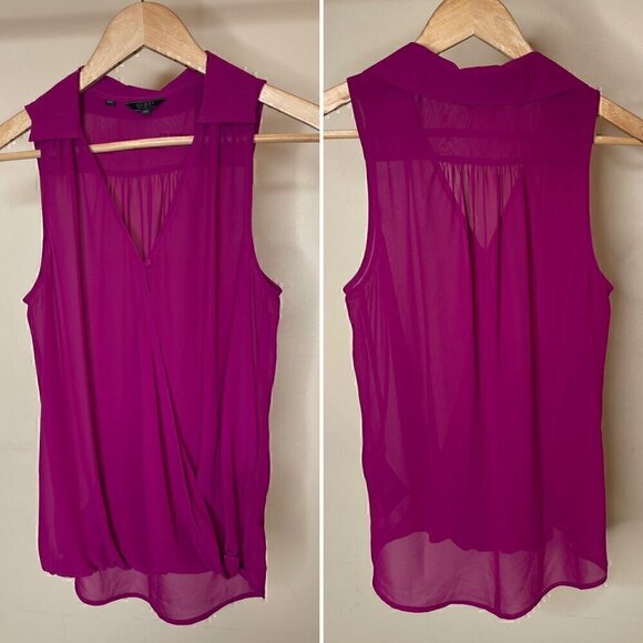 Guess Magenta Sleeveless Sheer Wrap Blouse Size XS - Picture 9 of 15